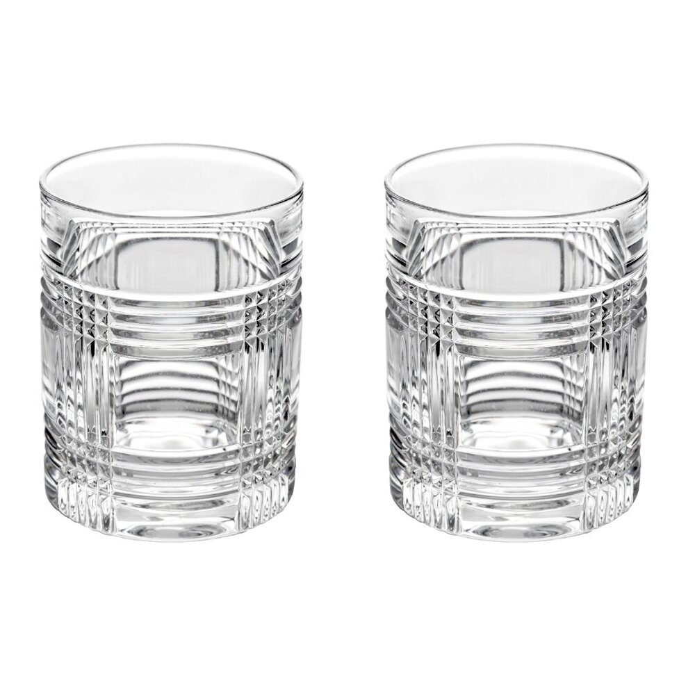 Lauren Ralph Lauren Set of 2 Glen Plaid Double Old Fashioned Crystal Glasses